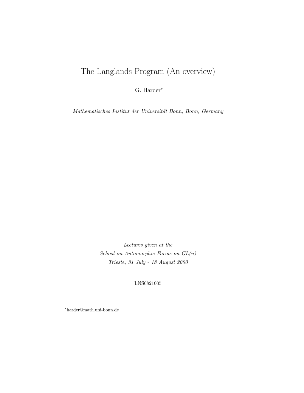 The Langlands Program (An Overview)