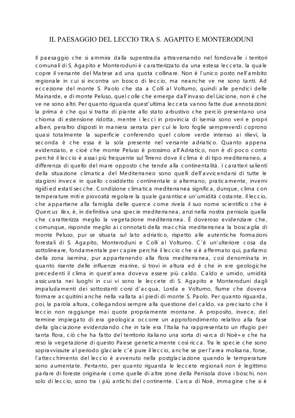 Il Paesaggio Del Leccio Tra S. Agapito E Monteroduni