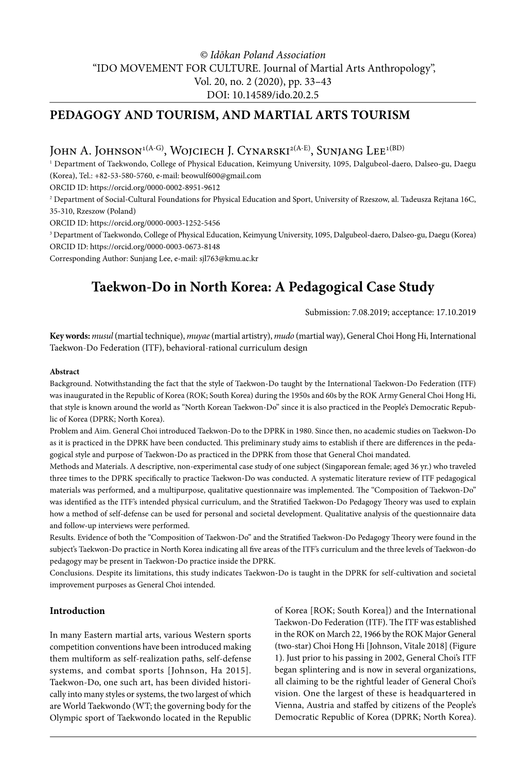 Taekwon-Do in North Korea: a Pedagogical Case Study