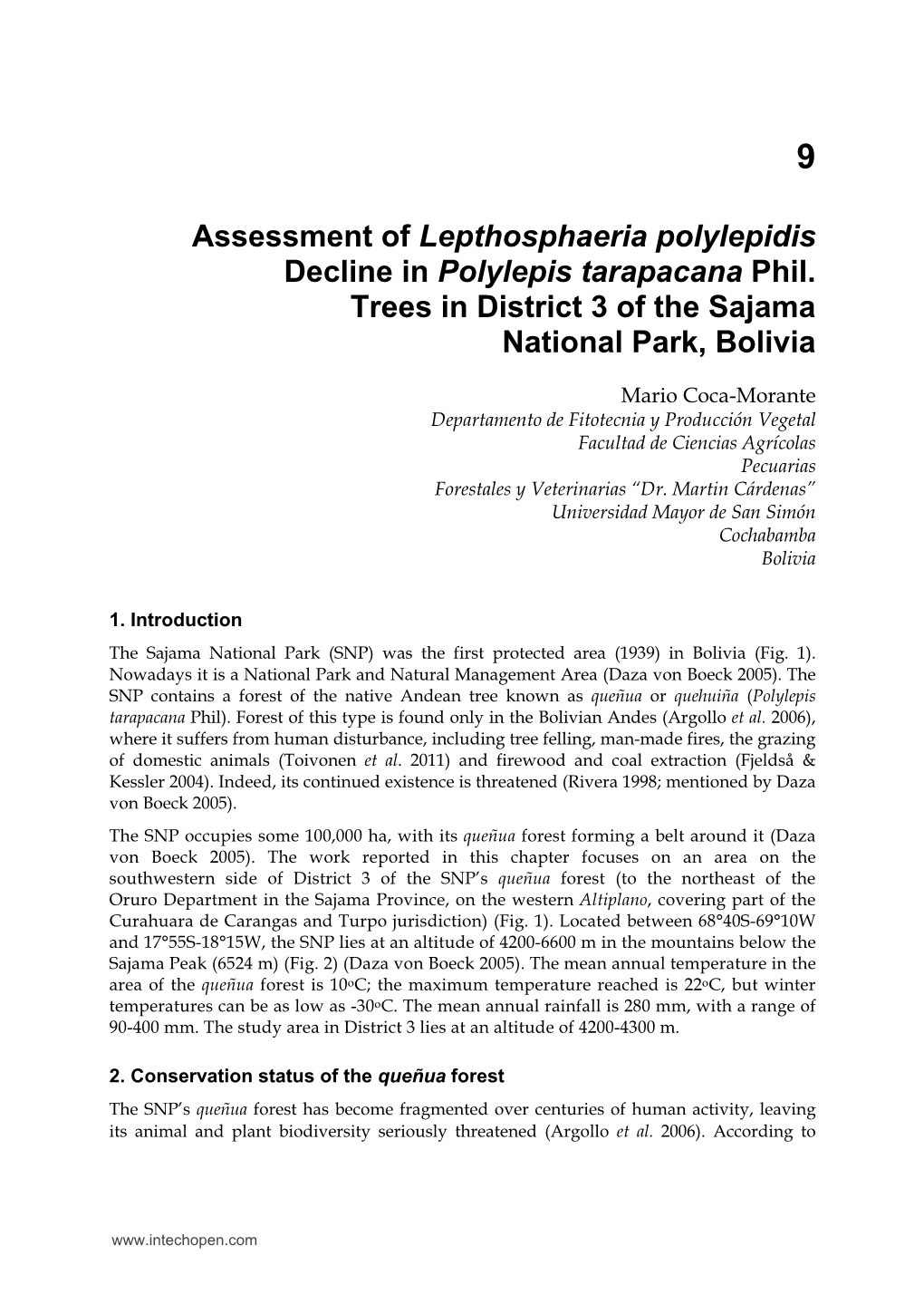 Assessment of Lepthosphaeria Polylepidis Decline in Polylepis Tarapacana Phil