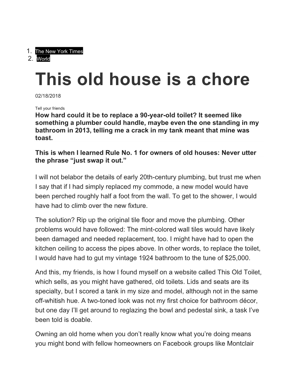 This Old House Is a Chore 02/18/2018