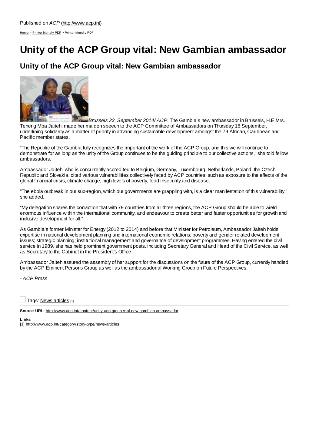 Unity of the ACP Group Vital: New Gambian Ambassador