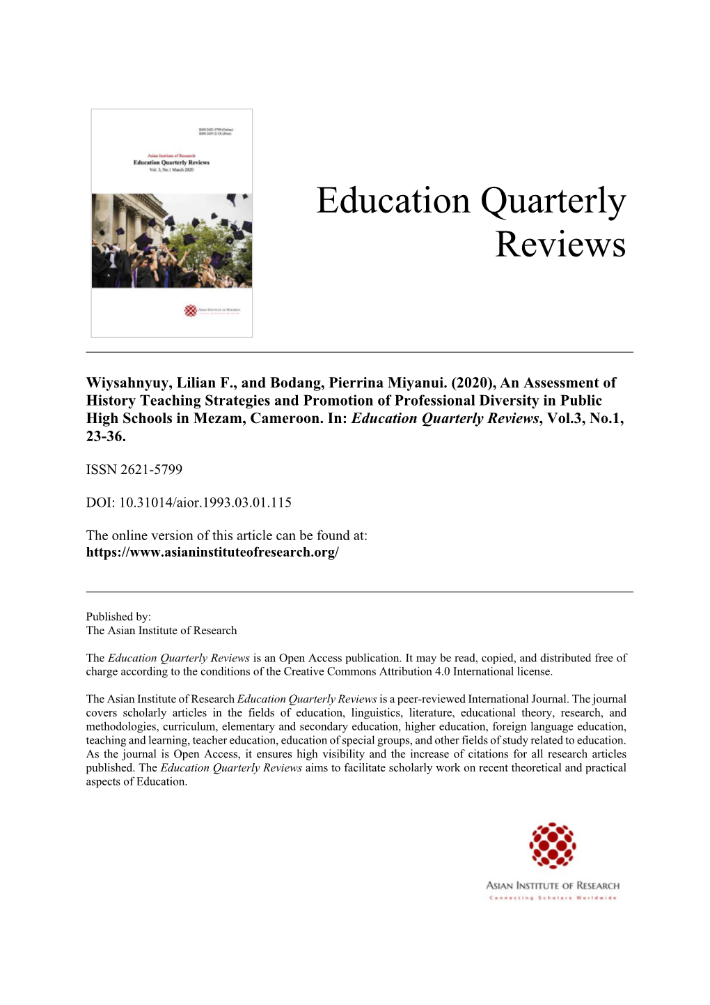 Education Quarterly Reviews