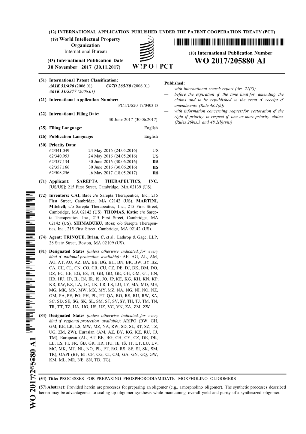 WO 2017/205880 Al 30 November 2017 (30.11.2017) W !P O PCT