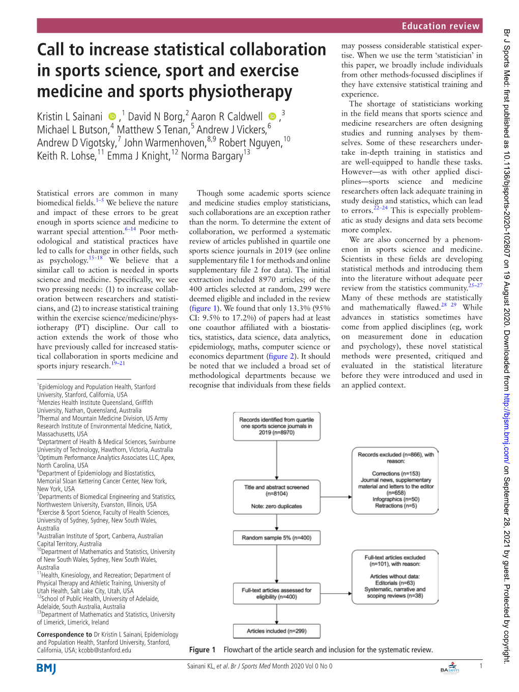 Call to Increase Statistical Collaboration in Sports Science, Sport and Exercise Medicine and Sports Physiotherapy