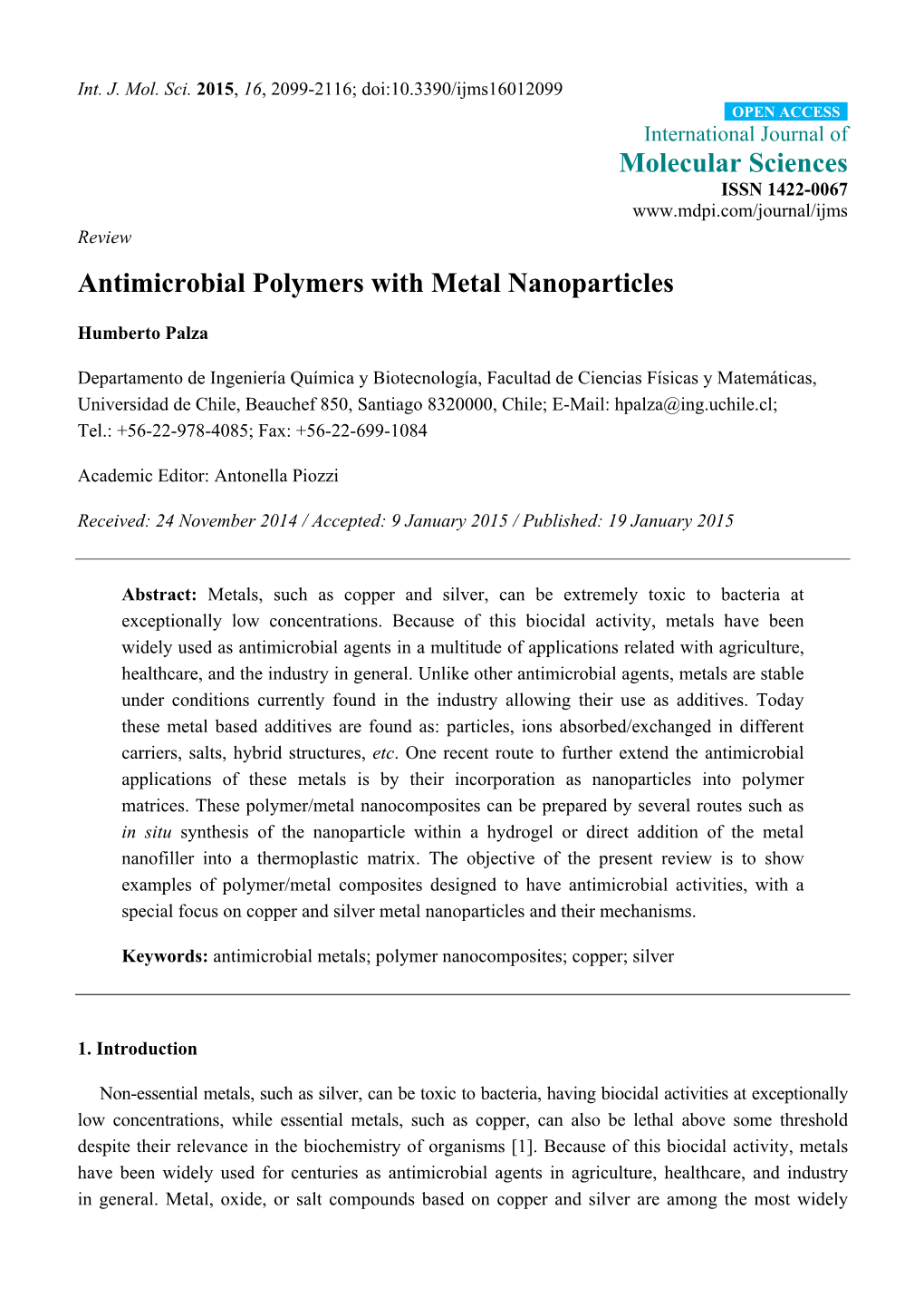 Antimicrobial Polymers with Metal Nanoparticles