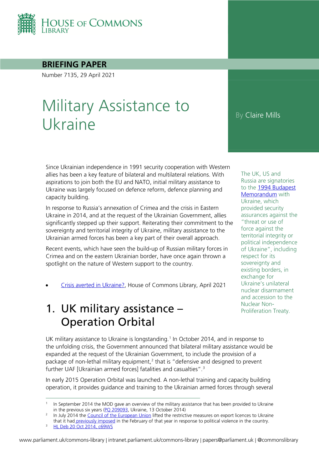 UK Military Assistance to Ukraine
