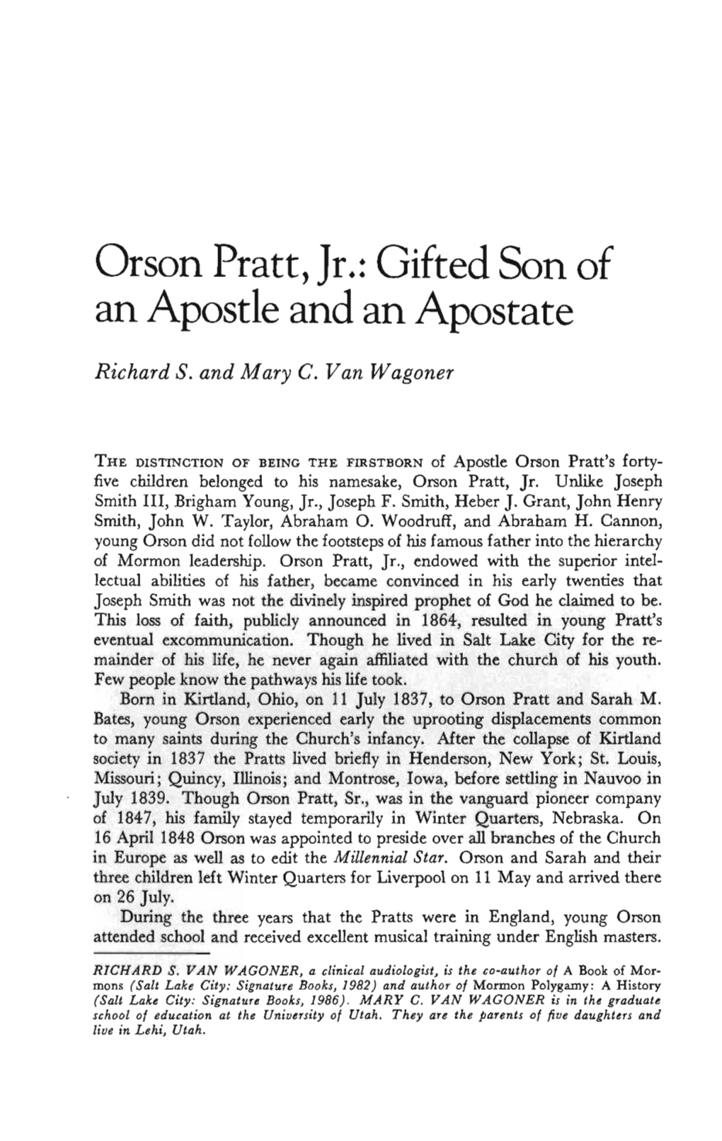 Orson Pratt, Jr.: Gifted Son of an Apostle and an Apostate