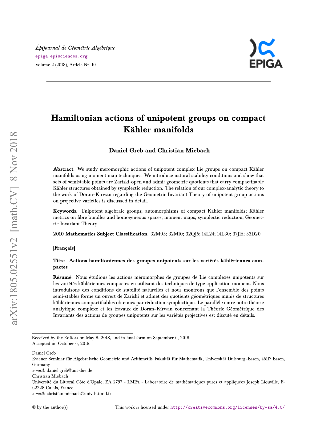 Hamiltonian Actions of Unipotent Groups on Compact K\