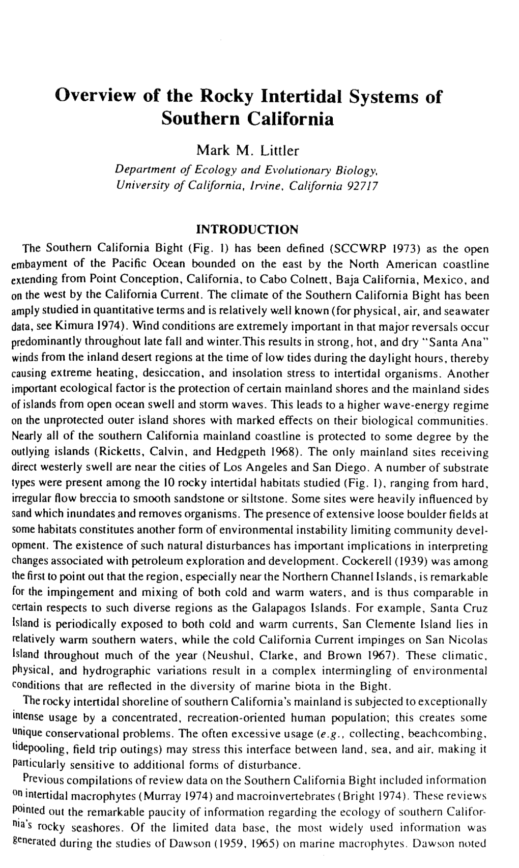 Overview of the Rocky Intertidal Systems of Southern California Mark M