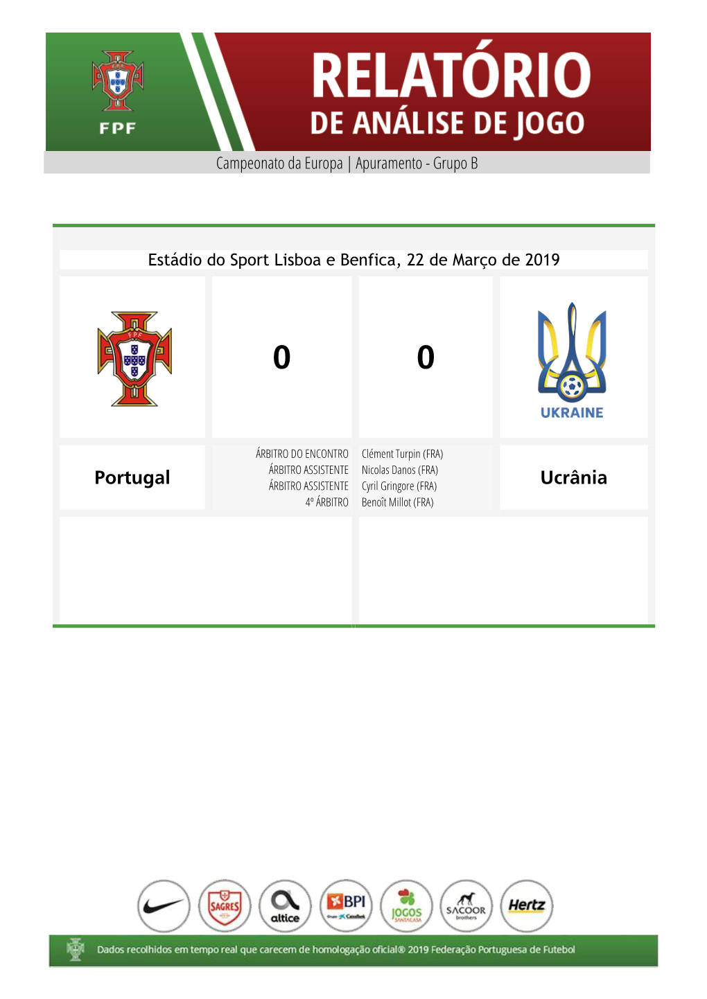 Portugal Ucrânia Cartões Subs Golos Min Jogadores Min Golos Subs Cartões