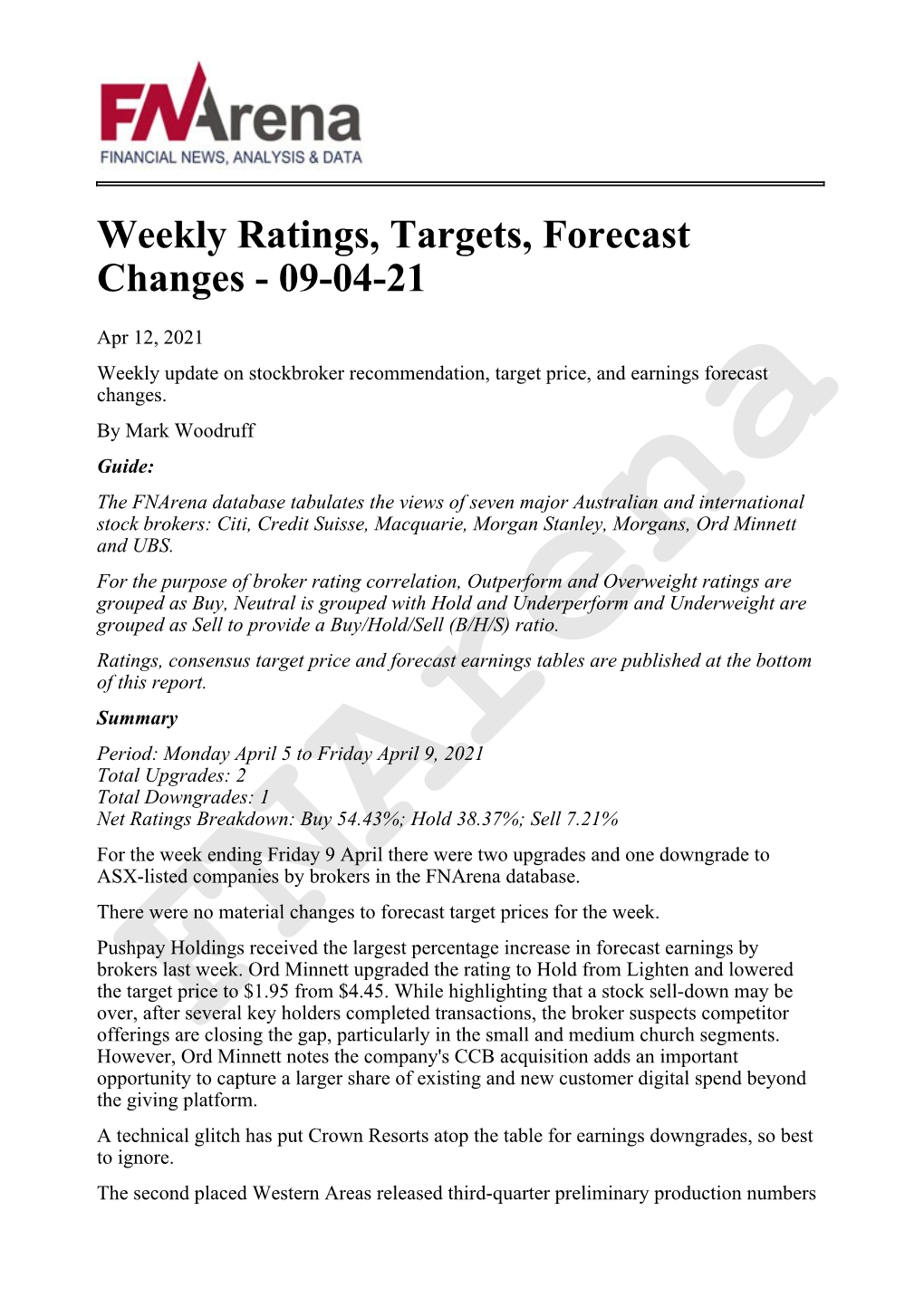 Weekly Ratings, Targets, Forecast Changes - 09-04-21