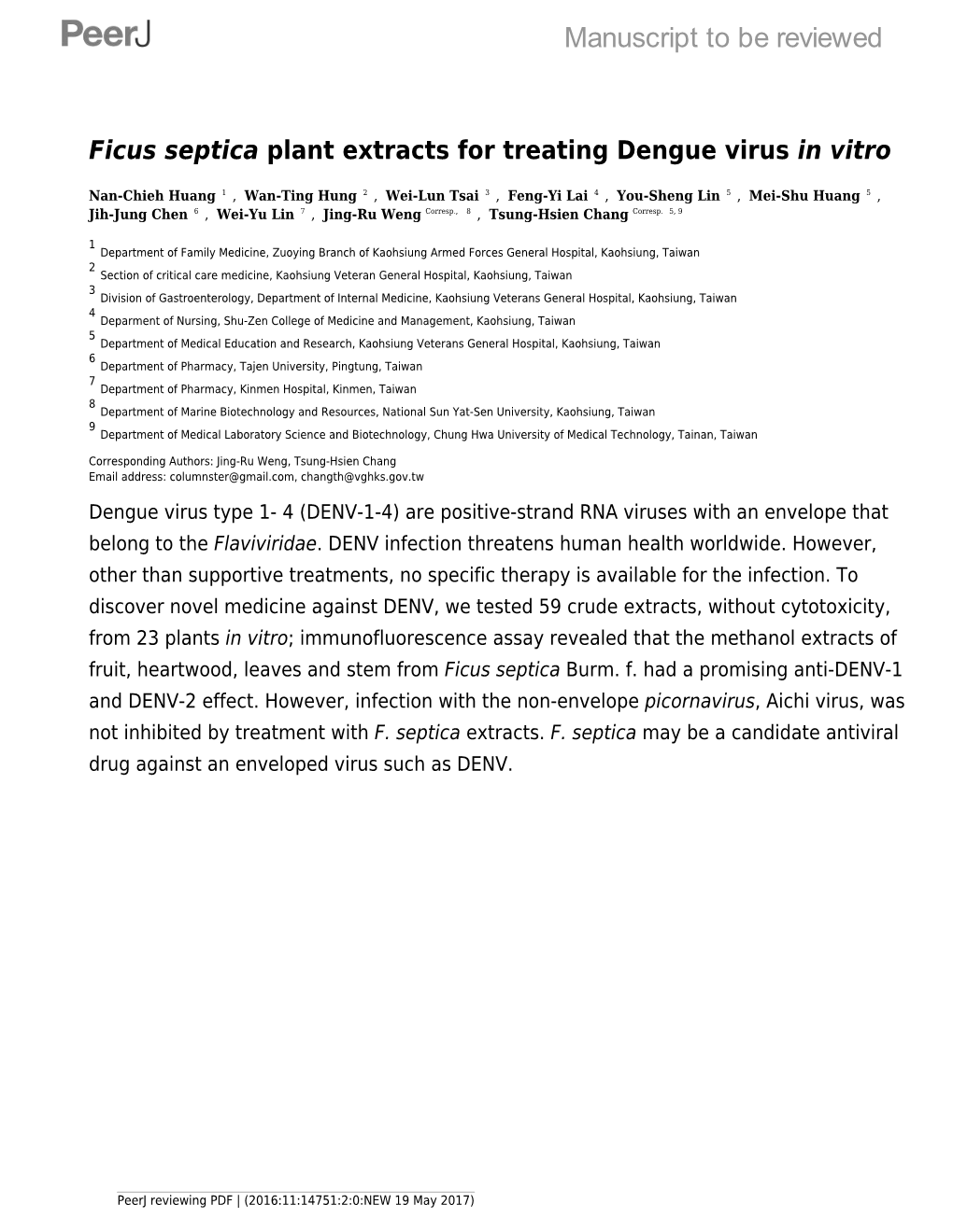 Ficus Septica [I]Plant Extracts for Treating Dengue Virus