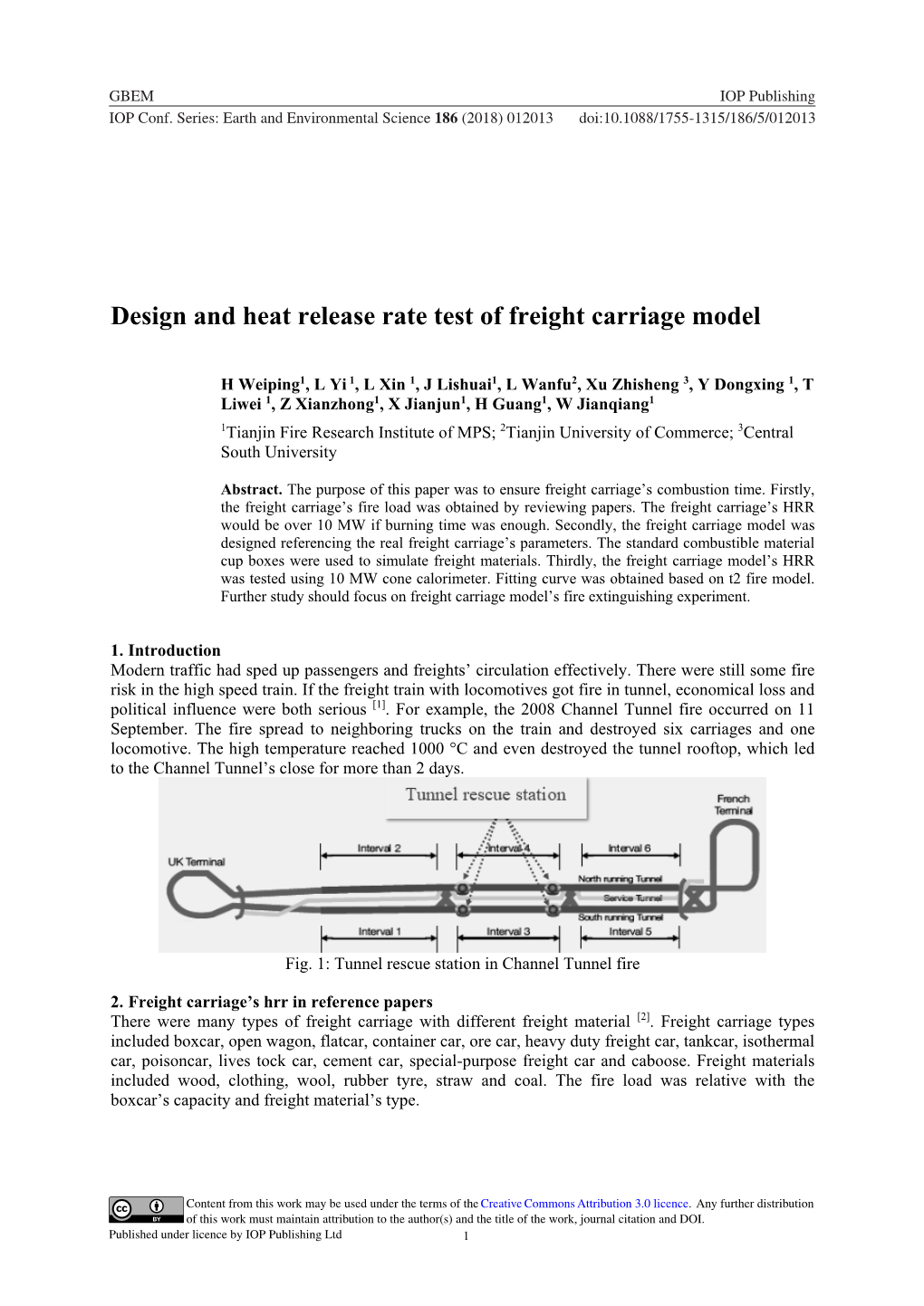 Design and Heat Release Rate Test of Freight Carriage Model