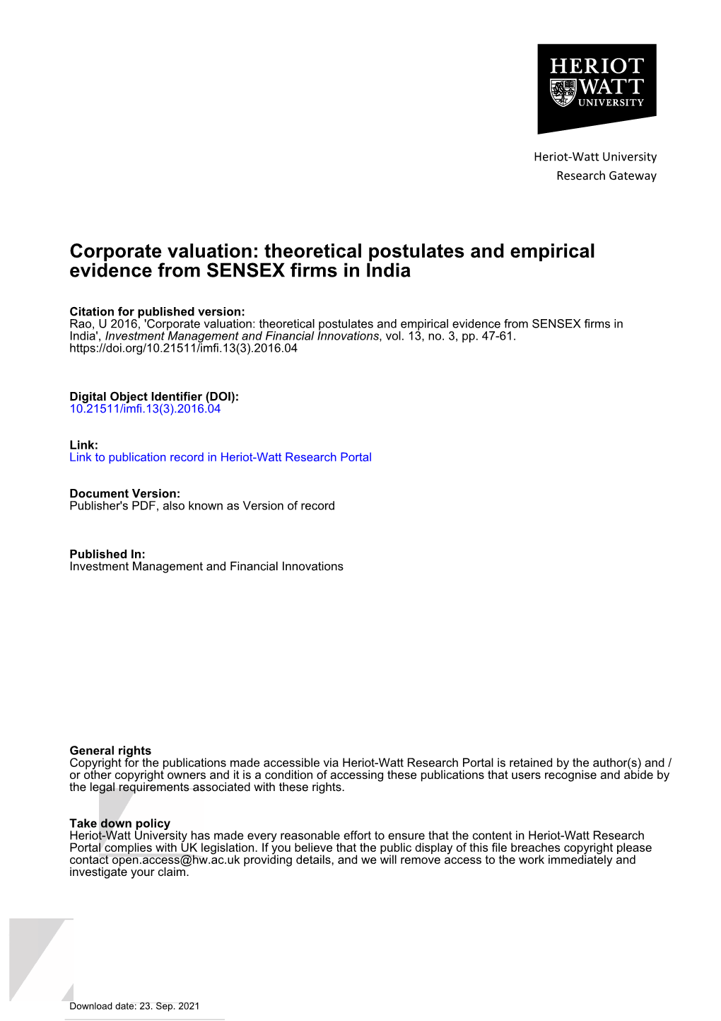 Corporate Valuation: Theoretical Postulates and Empirical Evidence from SENSEX Firms in India