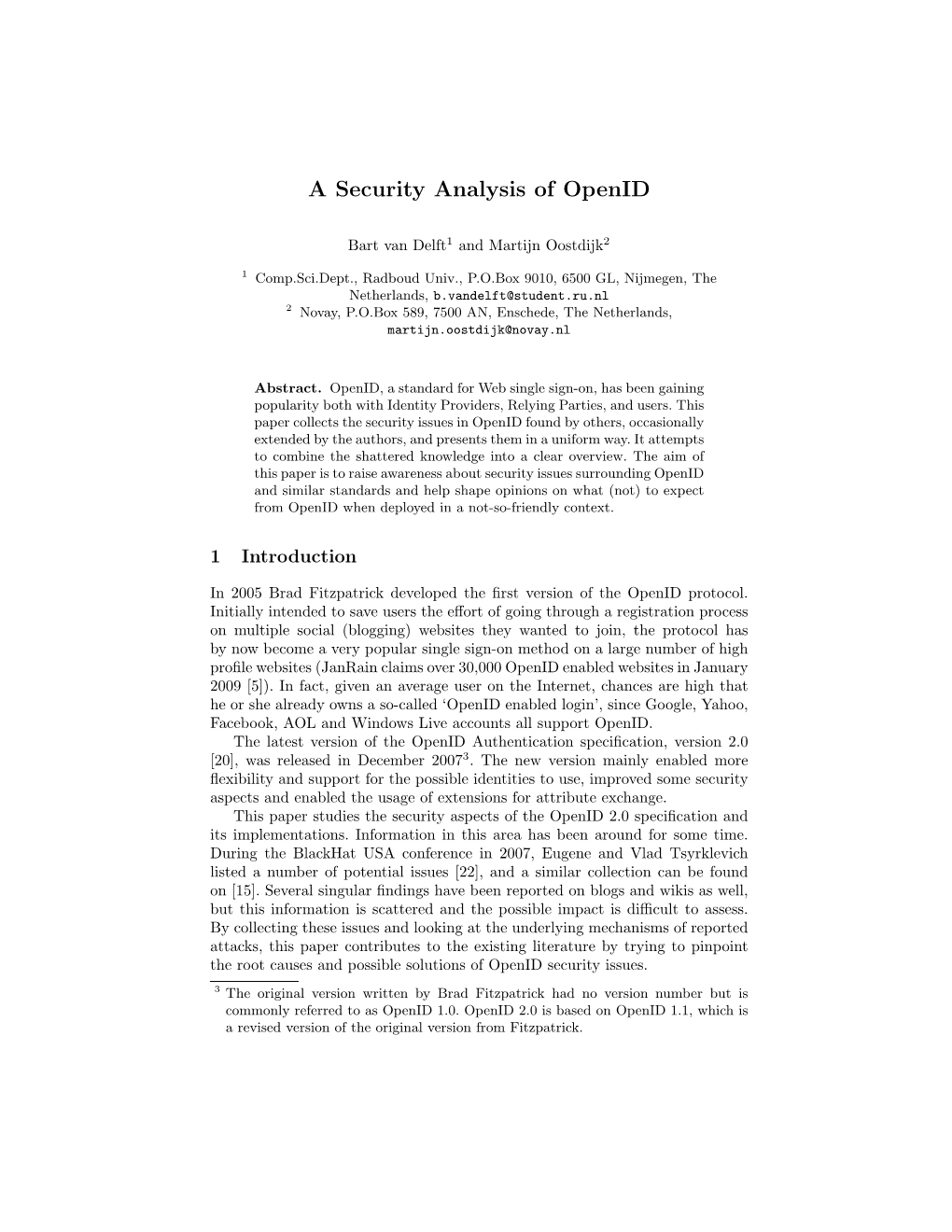 A Security Analysis of Openid