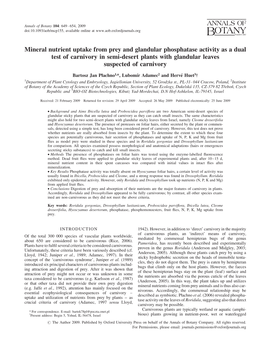 Mineral Nutrient Uptake from Prey and Glandular Phosphatase Activity As a Dual Test of Carnivory in Semi-Desert Plants with Glandular Leaves Suspected of Carnivory