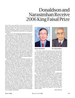 Donaldson and Narasimhan Receive 2006 King Faisal Prize