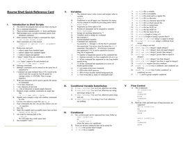 Bourne Shell Quick Reference Card II