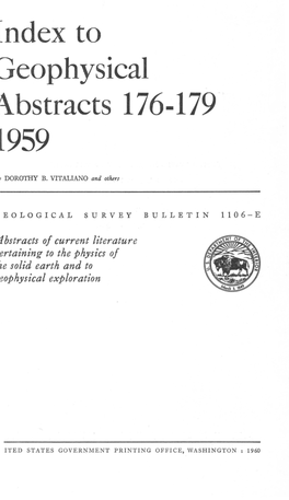 To Geophysical Abstracts 176-179 1959
