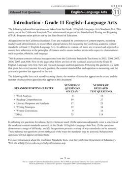 CST 2008 Released Test Questions, Grade 11 English-Language Arts