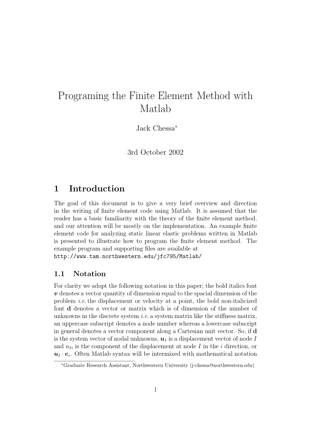 Programing the Finite Element Method with Matlab