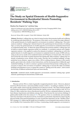 The Study on Spatial Elements of Health-Supportive Environment in Residential Streets Promoting Residents’ Walking Trips