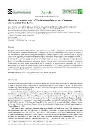 Molecular Taxonomic Report of Nitella Megacephala Sp. Nov. (Characeae, Charophyceae) from Korea