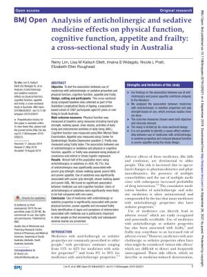 Analysis of Anticholinergic and Sedative Medicine Effects on Physical Function, Cognitive Function, Appetite and Frailty: a Cross-Sectional Study in Australia