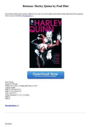 Download Batman: Harley Quinn by Paul Dini [Pdf]