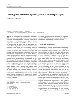 Larval Genome Transfer: Hybridogenesis in Animal Phylogeny