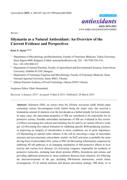 Silymarin As a Natural Antioxidant: an Overview of the Current Evidence and Perspectives