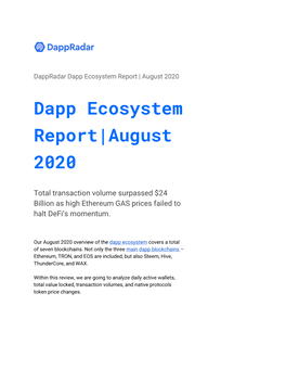 Dapp Ecosystem Report|August 2020