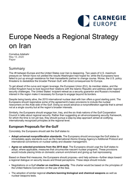 Europe Needs a Regional Strategy on Iran
