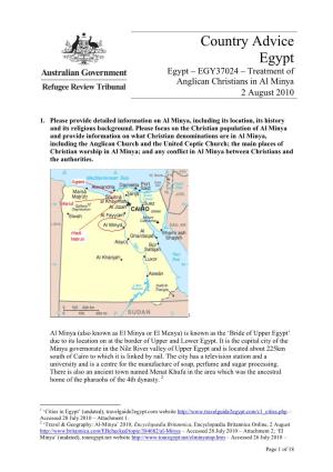 Country Advice Egypt Egypt – EGY37024 – Treatment of Anglican Christians in Al Minya 2 August 2010
