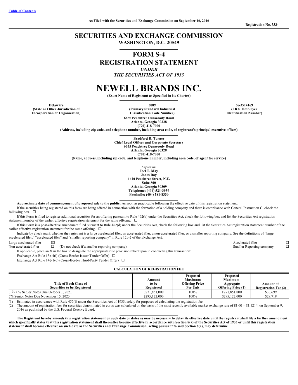 NEWELL BRANDS INC. (Exact Name of Registrant As Specified in Its Charter)