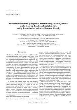 Microsatellites for the Gynogenetic Amazon Molly, Poecilia Formosa: Useful Tools for Detection of Mutation Rate, Ploidy Determination and Overall Genetic Diversity