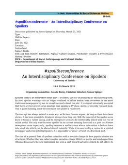 Spoiltheconference an Interdisciplinary Conference on Spoilers University of Zurich