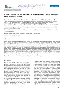 Rapid Expansion and Potential Range of the Invasive Kelp Undaria Pinnatifida in the Southwest Atlantic