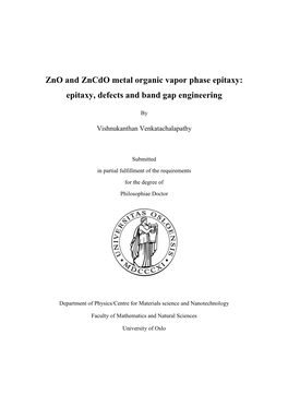 Zno and Zncdo Metal Organic Vapor Phase Epitaxy: Epitaxy, Defects and Band Gap Engineering