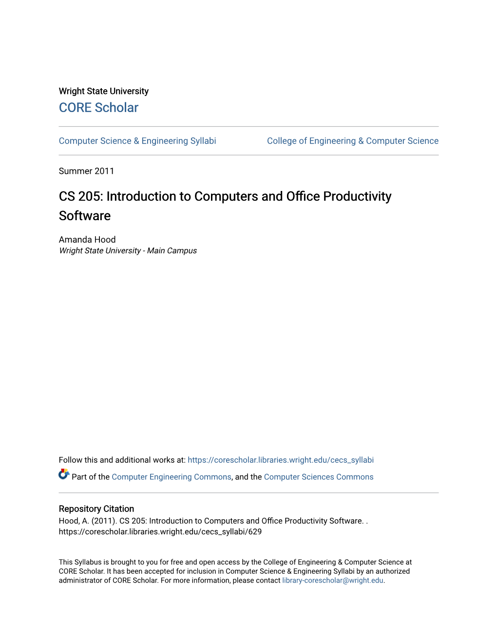 CS 205: Introduction to Computers and Office Productivity Software