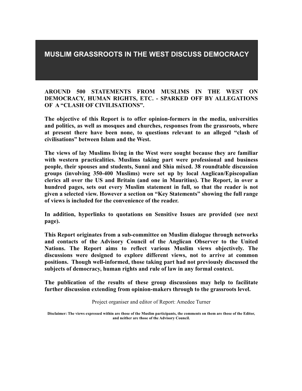 Muslim Grassroots in the West Discuss Democracy