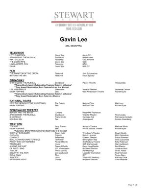 Gavin Lee Theatrical Resume