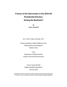 Frames of the Intervention in the 2016 US Presidential Election: Aiming the Backlash?