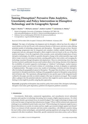 Pervasive Data Analytics, Uncertainty and Policy Intervention in Disruptive Technology and Its Geographic Spread
