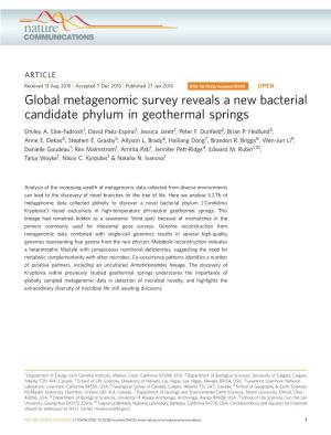 Global Metagenomic Survey Reveals a New Bacterial Candidate Phylum in Geothermal Springs