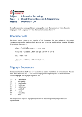 Character Sets Trigraph Sequences