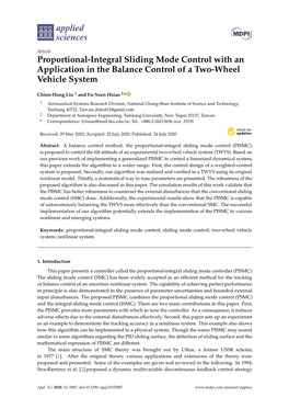 Proportional-Integral Sliding Mode Control with an Application in the Balance Control of a Two-Wheel Vehicle System