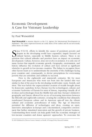 Economic Development: a Case for Visionary Leadership by Paul Weisenfeld