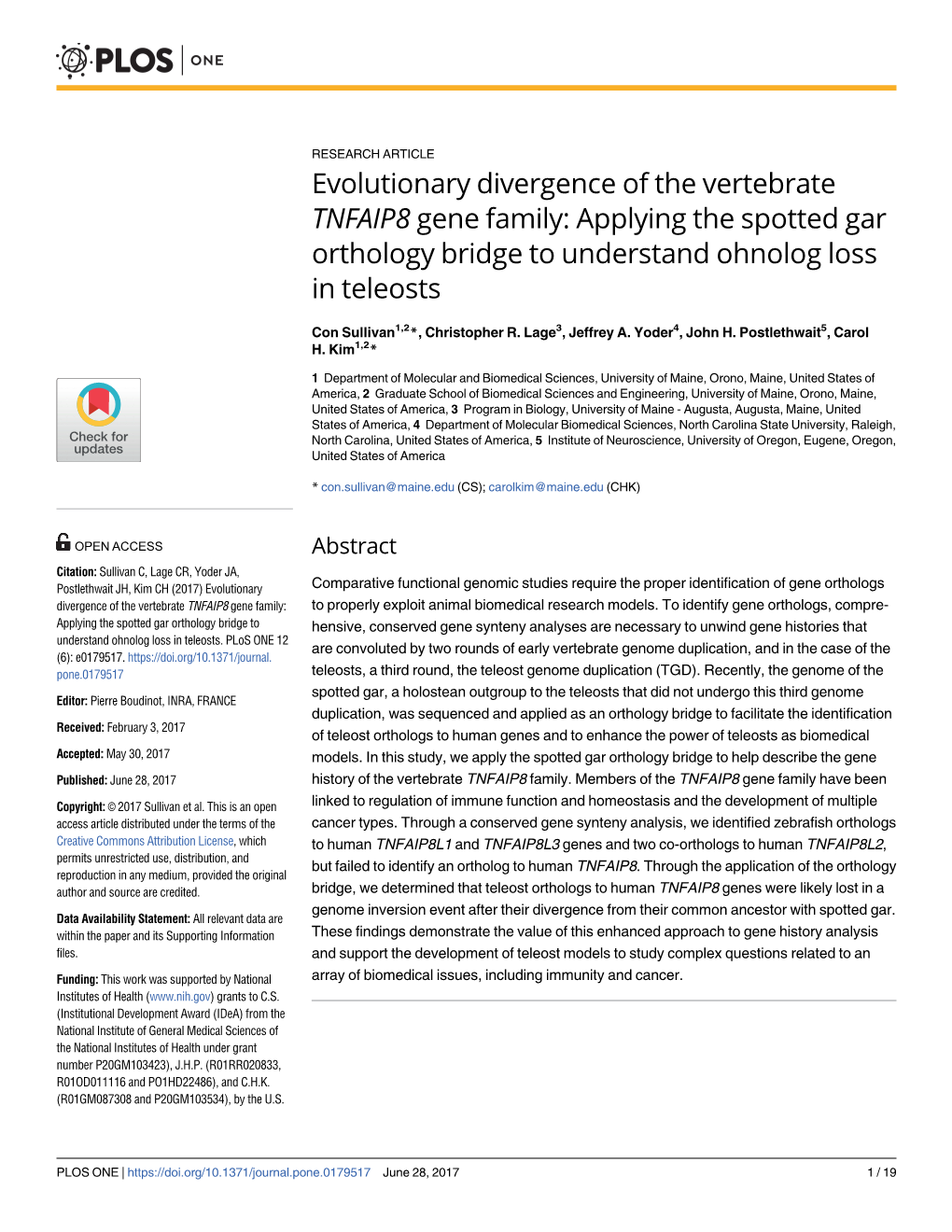Evolutionary Divergence of the Vertebrate TNFAIP8 Gene Family: Applying the Spotted Gar Orthology Bridge to Understand Ohnolog Loss in Teleosts